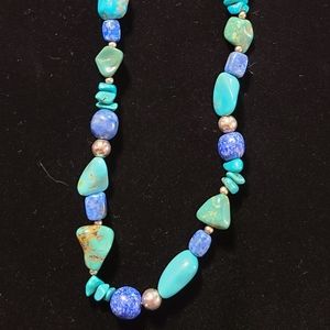 Vintage Multicolor Mixed Turquoise and Silver Bead 17 inch Necklace